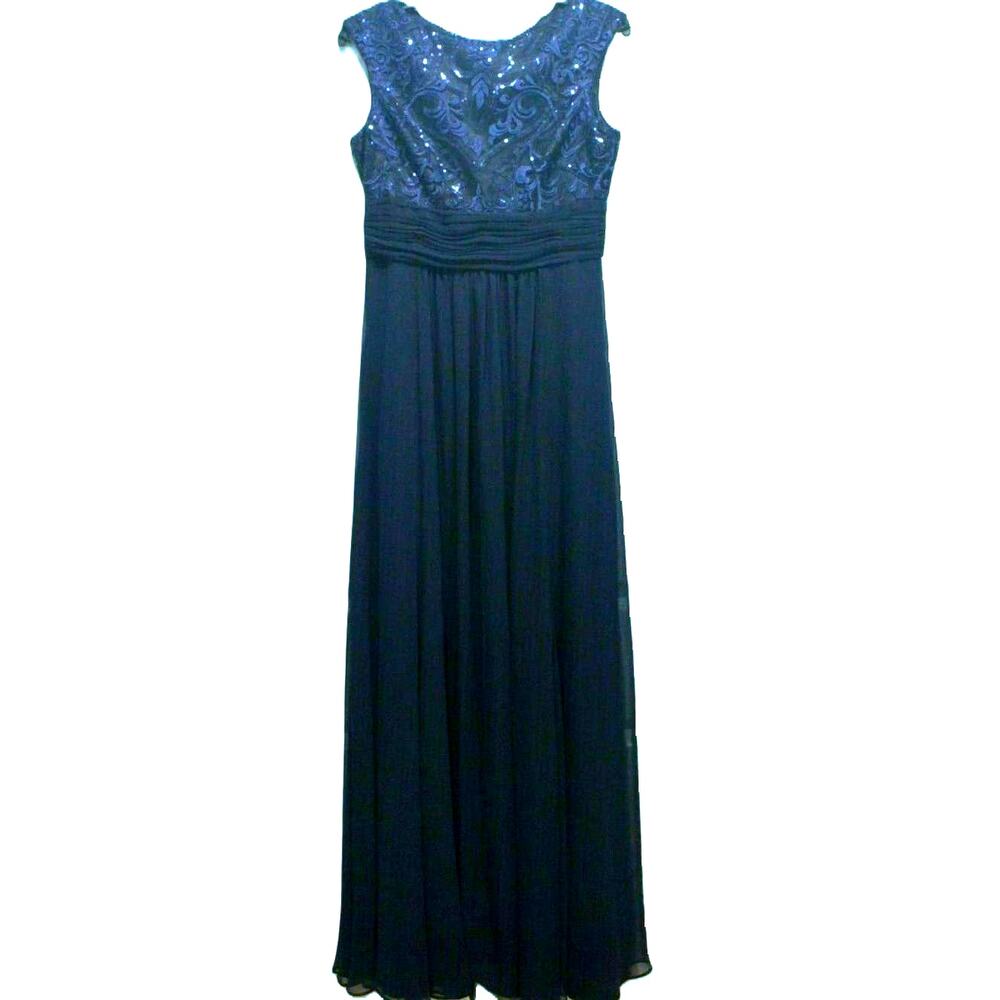 Eliza J Lace Sequin Chiffon Cap Sleeve Formal Gown Size 0 Navy NWT Formal dress